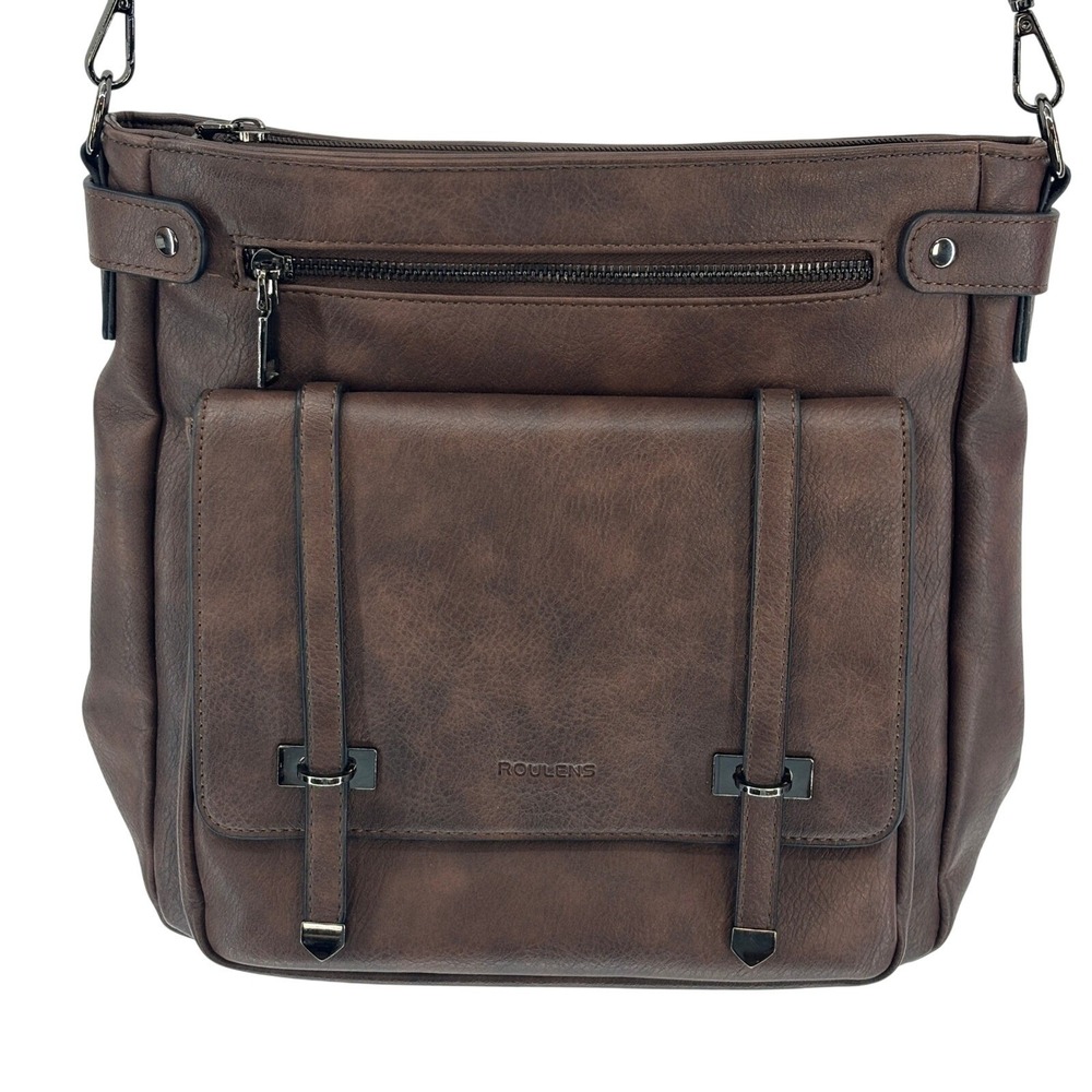 ROULENS Brown Faux Leather Crossbody Bag Shoulder Messenger Boho Casual Indie
